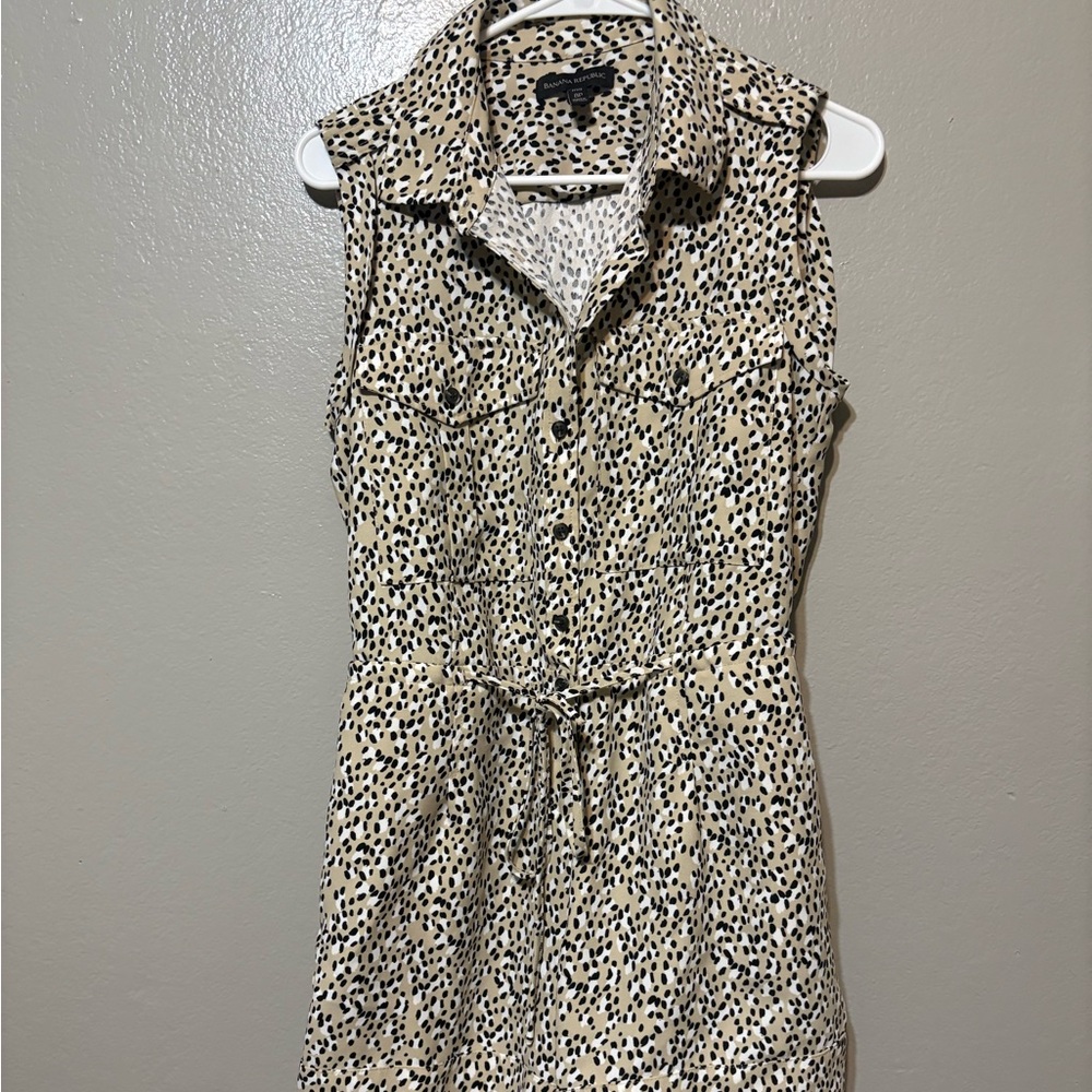 Banana‎ Republic Beige Black White Leopard (Spotted) Print Romper Size 8P